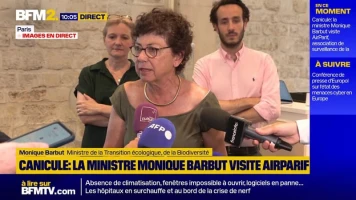 "Je suis horrifiée par les gens qui me disent qu'il n'y a qu'à mettre la clim' partout (...) Vous croyez que ça va éviter un feu de forêt, la mort des animaux ?" lance la ministre Monique Barbut