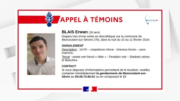 Disparition inquiétante d'Erwan, 18 ans, à Moncoutant-sur-Sèvre en 2024